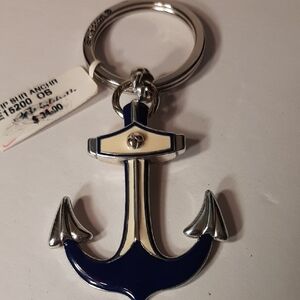 SALE! NWT Brighton Vintage Ship Shore Navy & Cream Clrs Enameled Anchor Key Fob